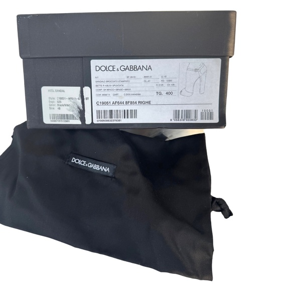 Dolce & Gabbana Peep Toe B/W Striped Brocade Fabric Sandals - Picture 3 of 13